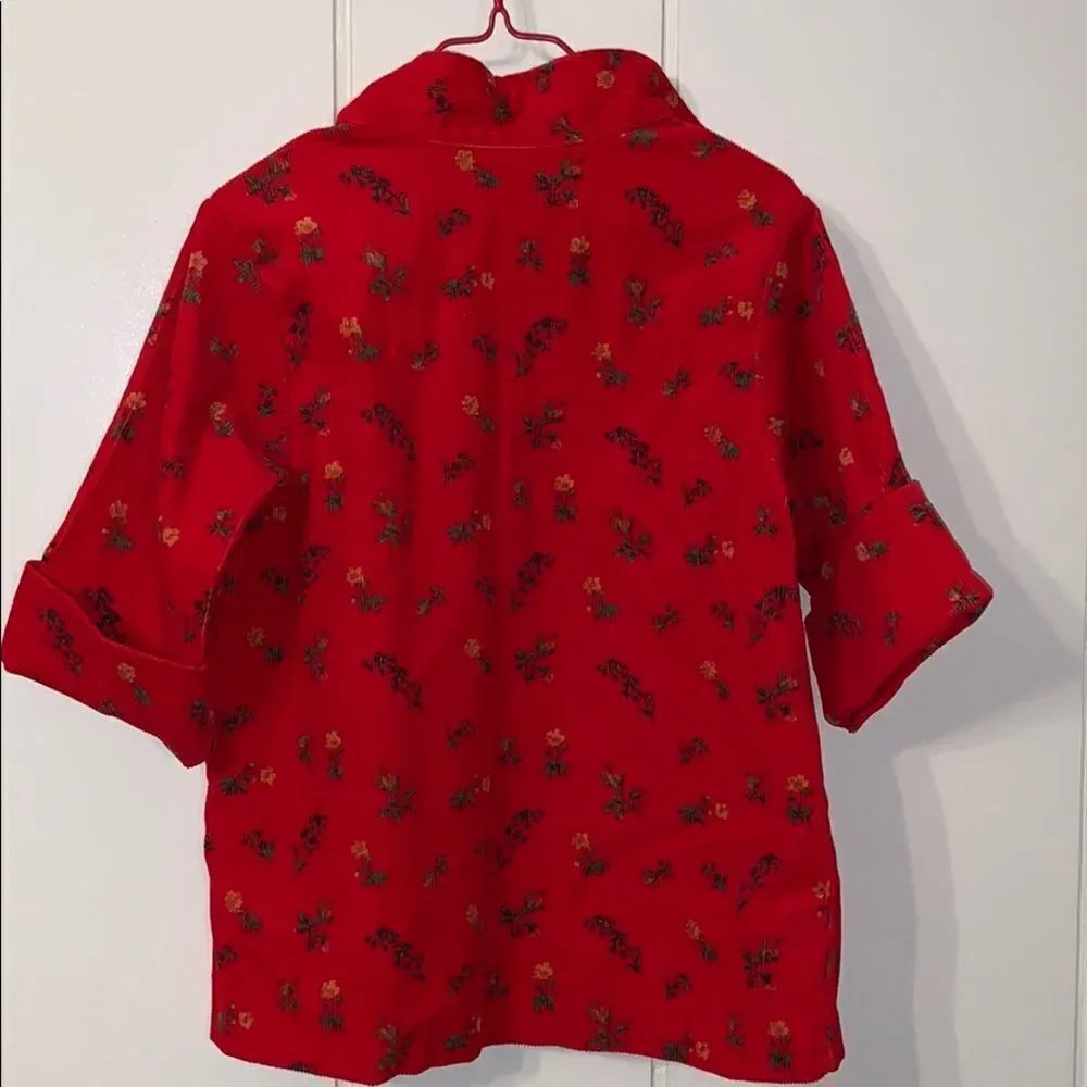Vtg Buster Brown 2‎ pc red floral corduroy outfit
